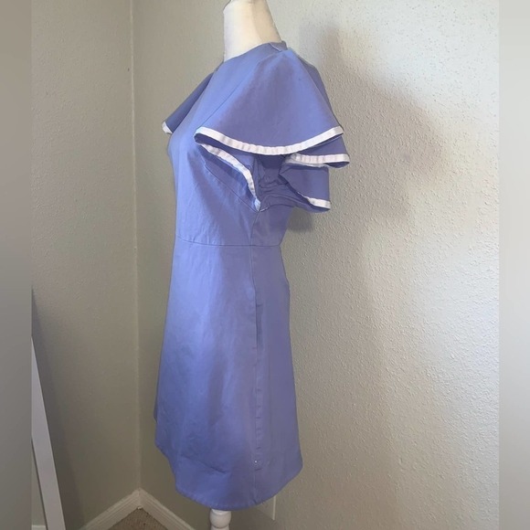 Pearl by Lela Rose Purple White Flutter Sleeve Sheath Dress Size 6 - Picture 3 of 13